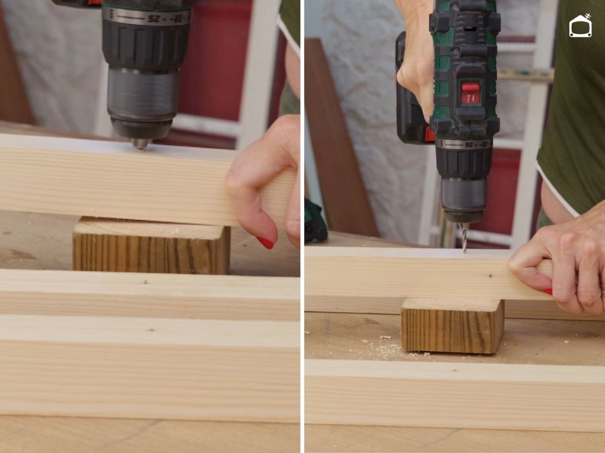 Con un lápiz, marca los puntos de unión entre las patas y los travesaños