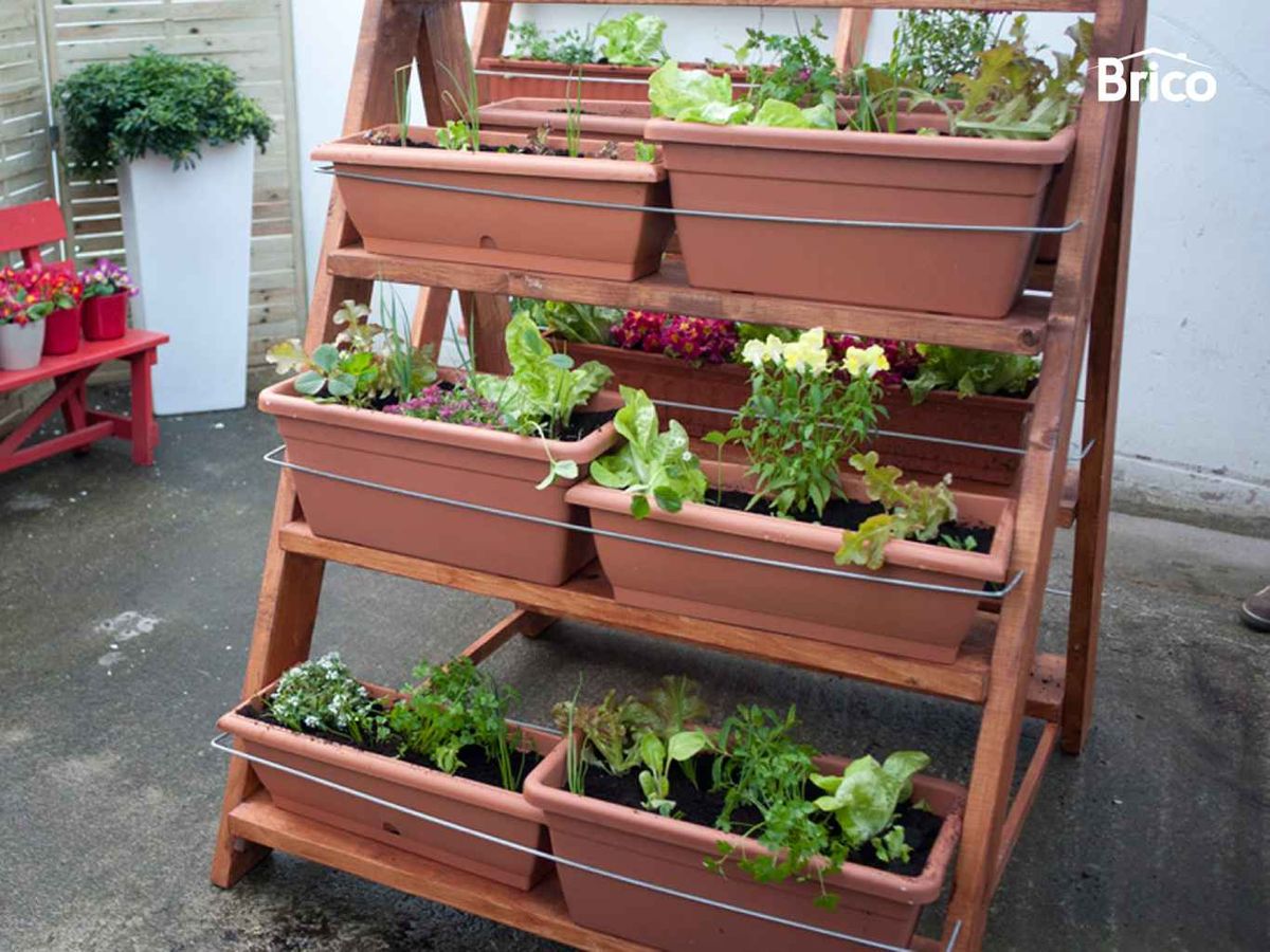 Escalera para huerto en la terraza