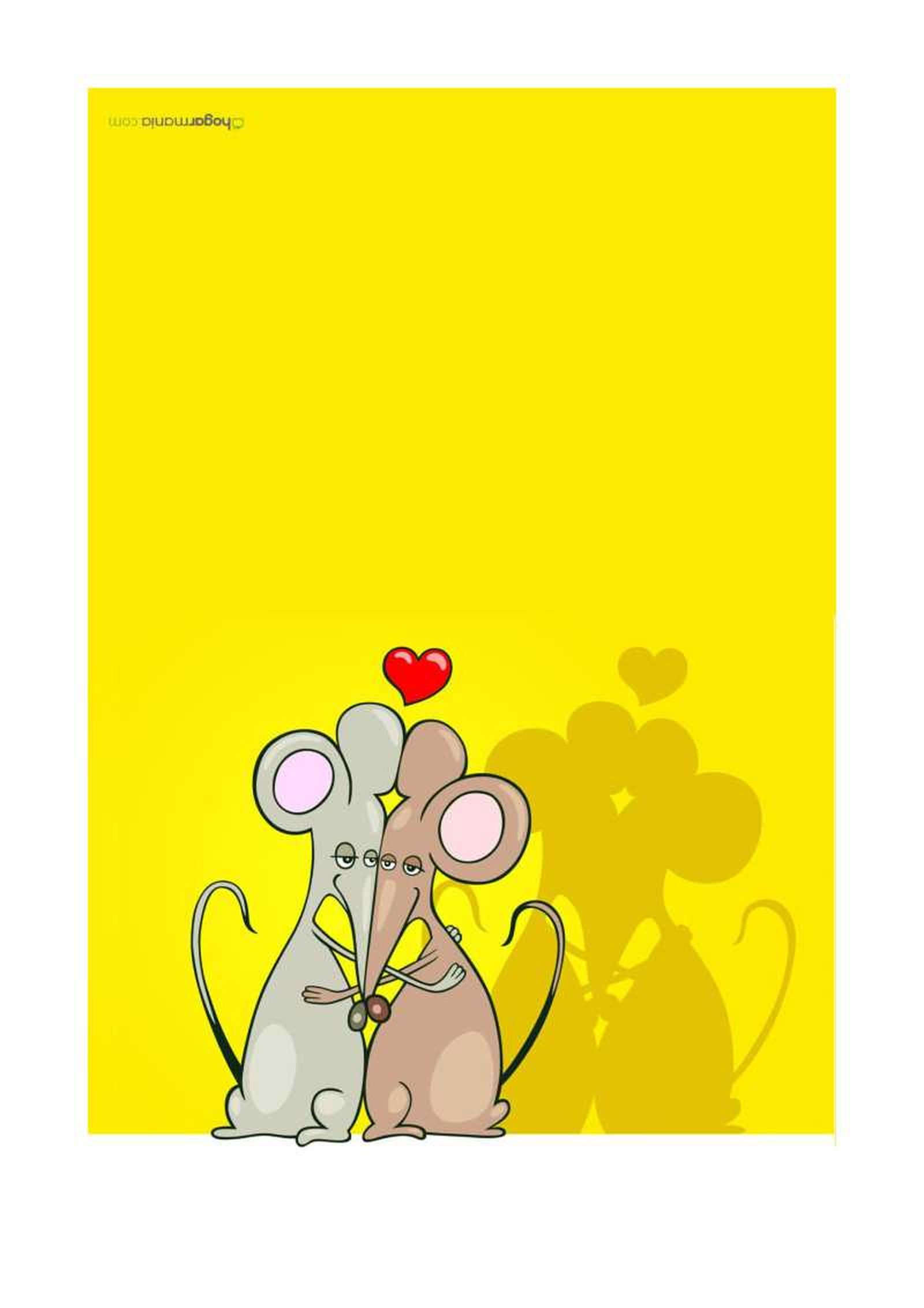 Tarjeta de San Valentín con dibujo de ratitas. Tarjeta de San Valentín con dibujo de ratitas.