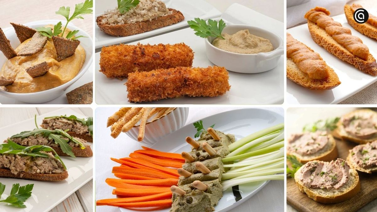 Patés caseros variados listos para servir: cremosos, vegetales, marineros y clásicos para una mesa navideña llena de color y sabor.