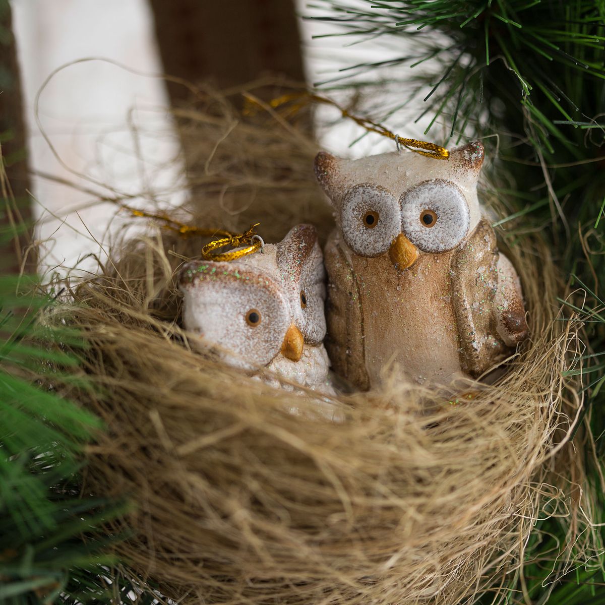 Decoración navideña de estilo natural adornos buhos