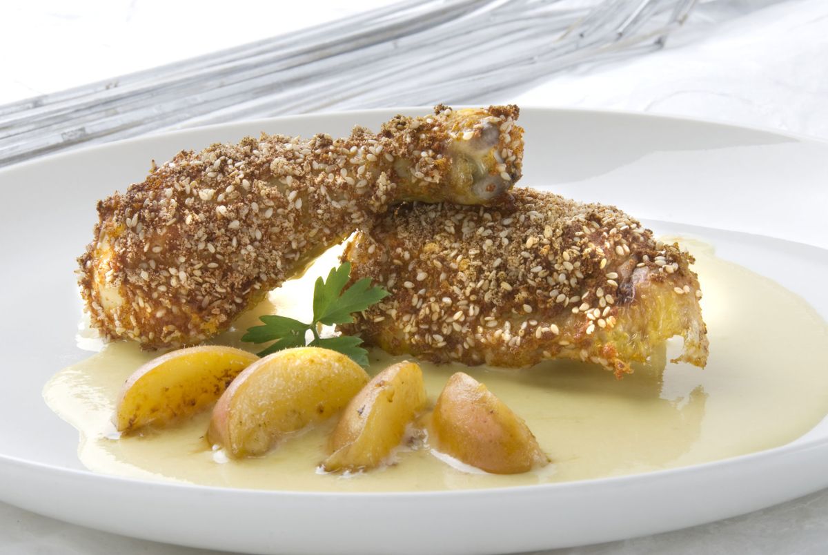 Muslos crujientes con crema de albaricoque