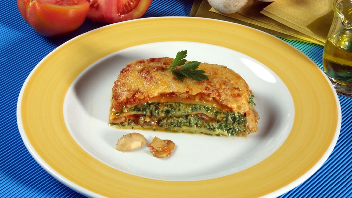 Lasaña de champiñones y espinacas