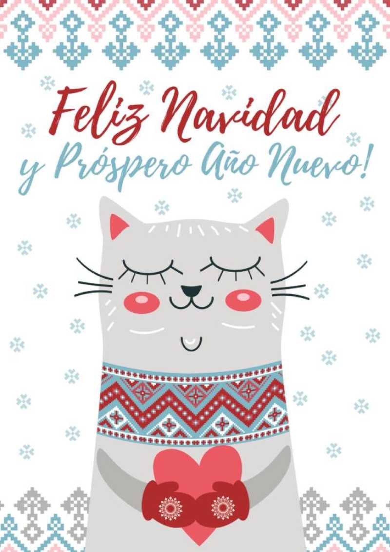 Felicitación de Navidad con la ilustración de un gatito. Felicitación de Navidad con la ilustración de un gatito.