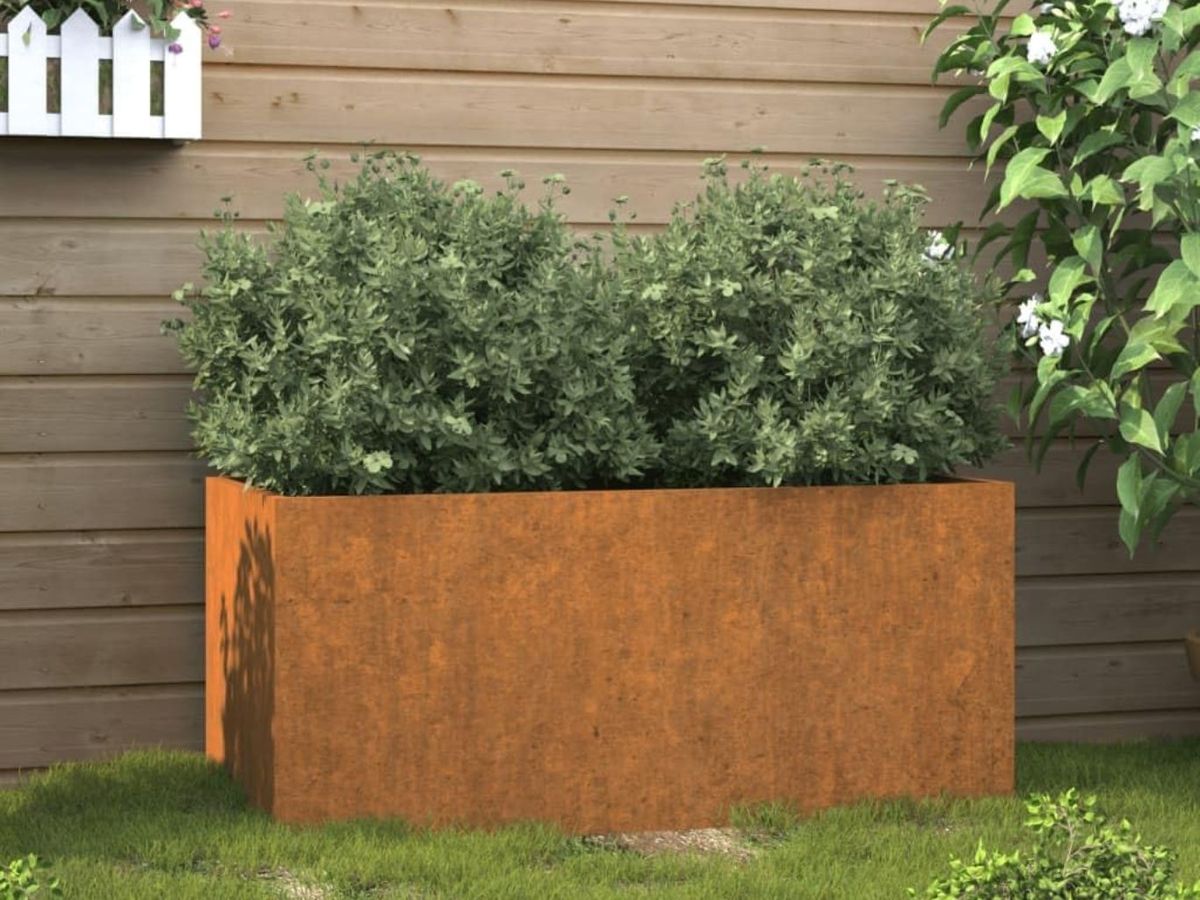 Jardinera rectangular de acero corten