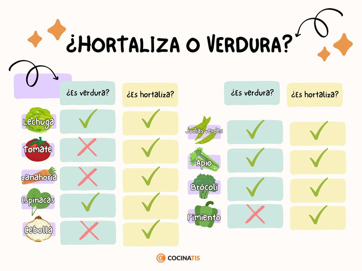 Ejemplos entre diferencias entre hortalizas y verduras