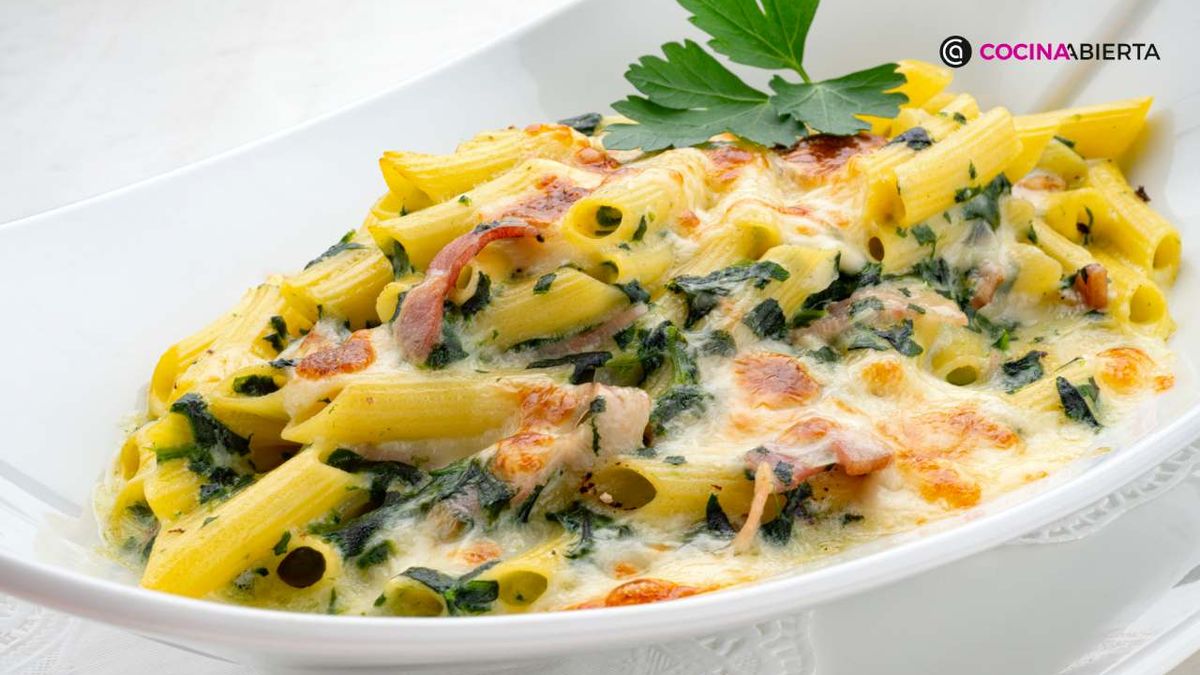 Macarrones con espinacas
