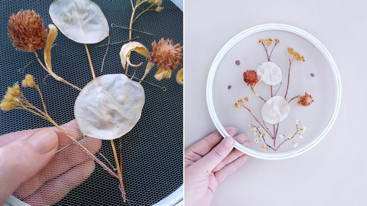 cuadro con flores y ramas bordadas xl