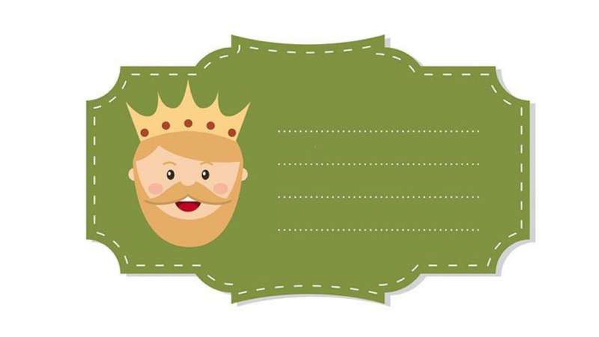 Etiqueta verde del Rey Gaspar para personalizar los regalos de Reyes.