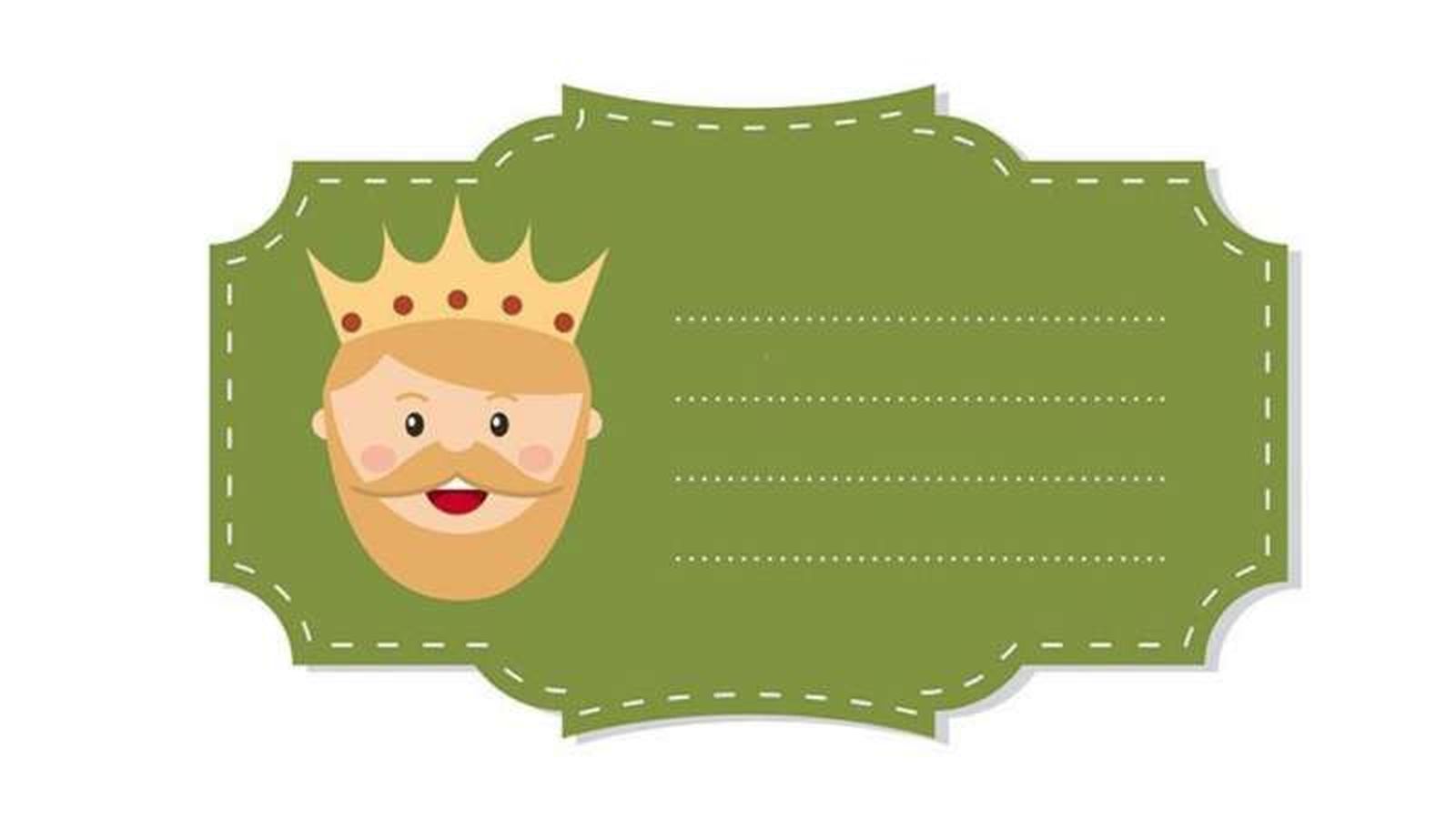 Etiqueta verde del Rey Gaspar para personalizar los regalos de Reyes.
