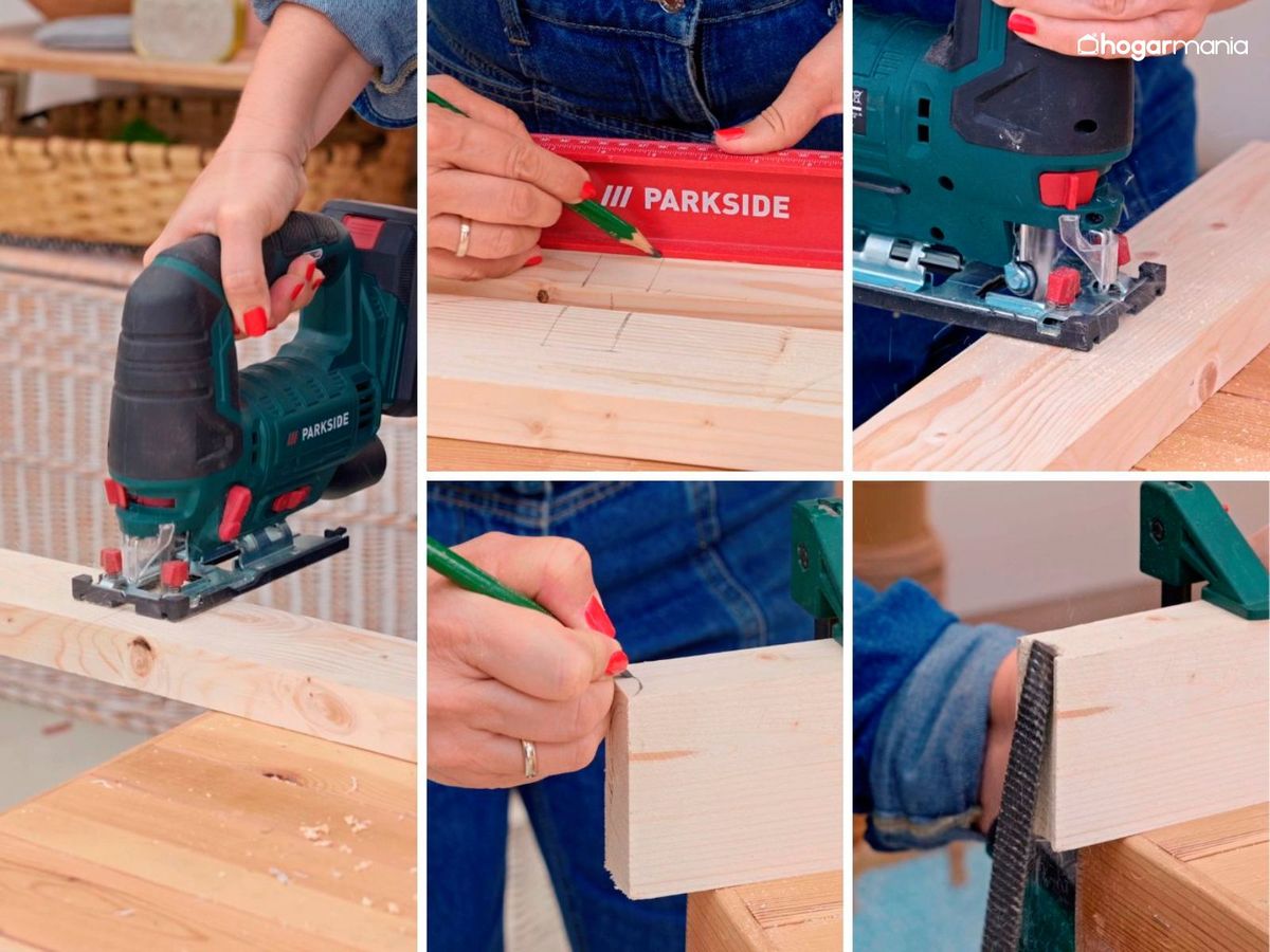 Corta y da forma a las tablas que serán la base del perchero