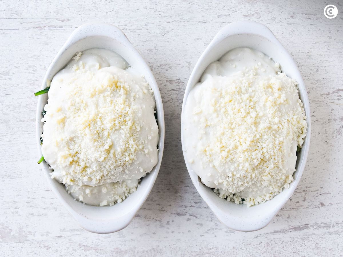 Lasaña de espinacas con queso para gratinar