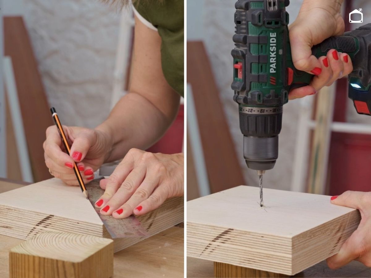 Marca las bases con un lápiz y luego haz los agujeros guía