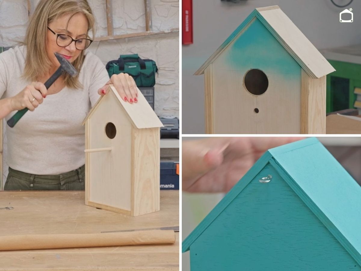 Clava el tejado sobre la caseta y pinta