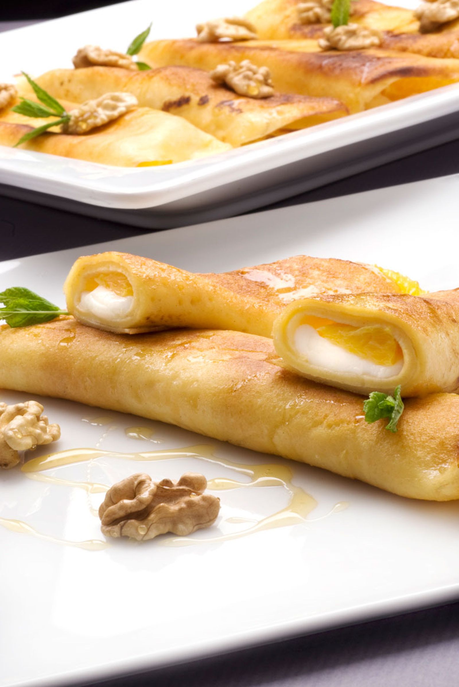 Crepes de queso fresco con naranja y nueces Crepes de queso fresco con naranja y nueces