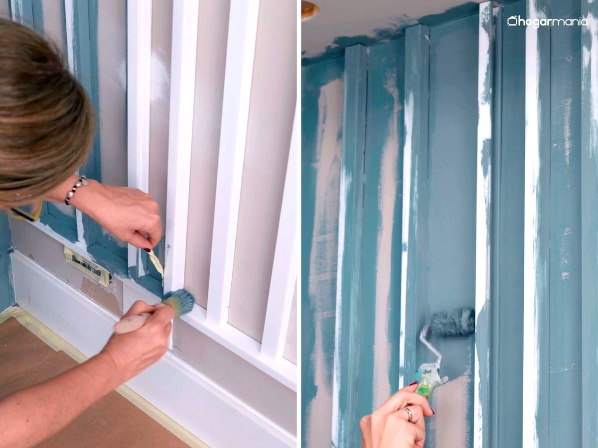 Pinta la pared y las piezas que forman la lámpara de diseño