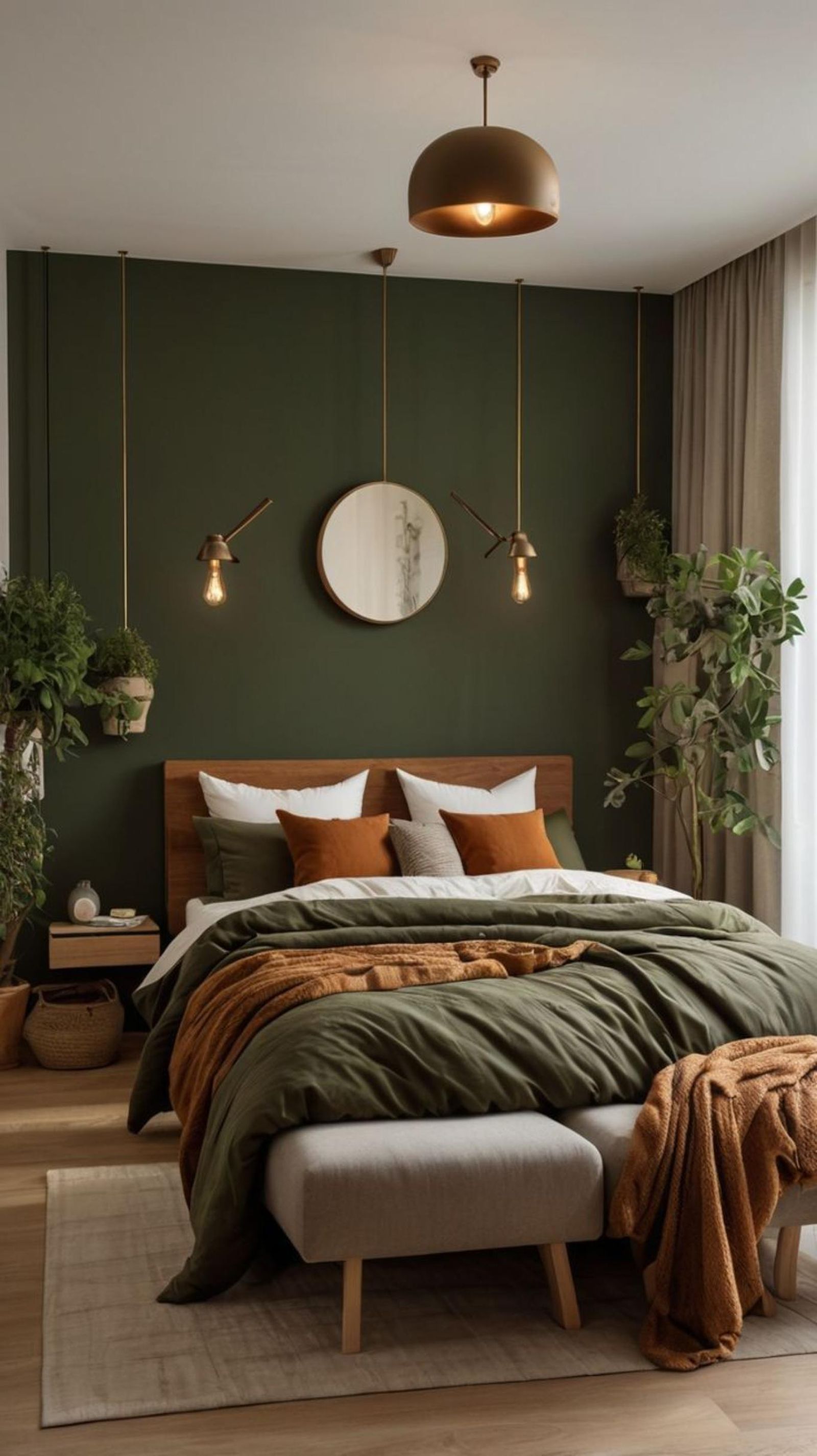 Dormitorio con decoración mocha mousse y verde. Dormitorio con decoración mocha mousse y verde.