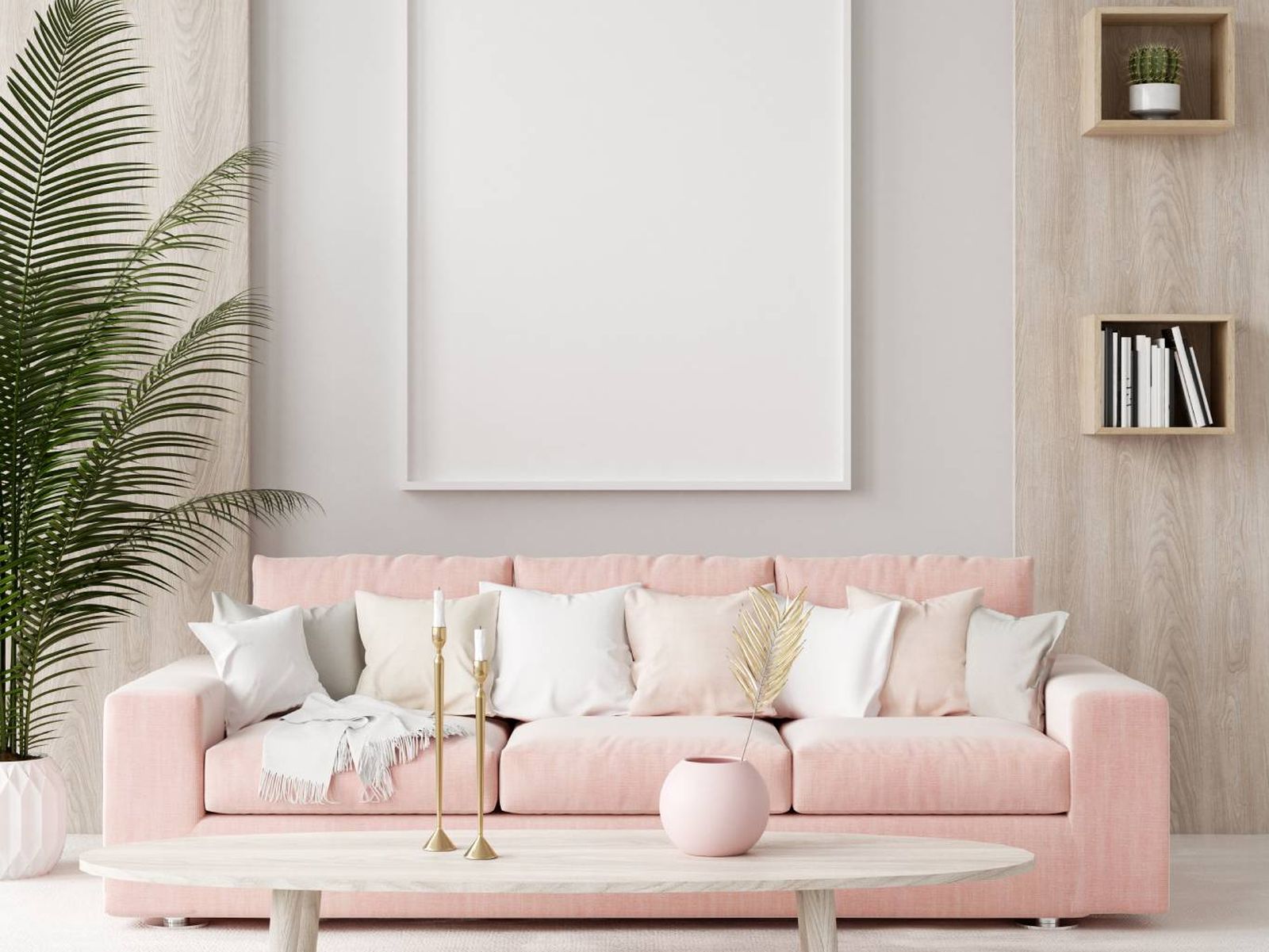 Un salón de estilo nórdico que combina tonos pastel con un sofá rosa y detalles minimalistas. Un salón de estilo nórdico que combina tonos pastel con un sofá rosa y detalles minimalistas.