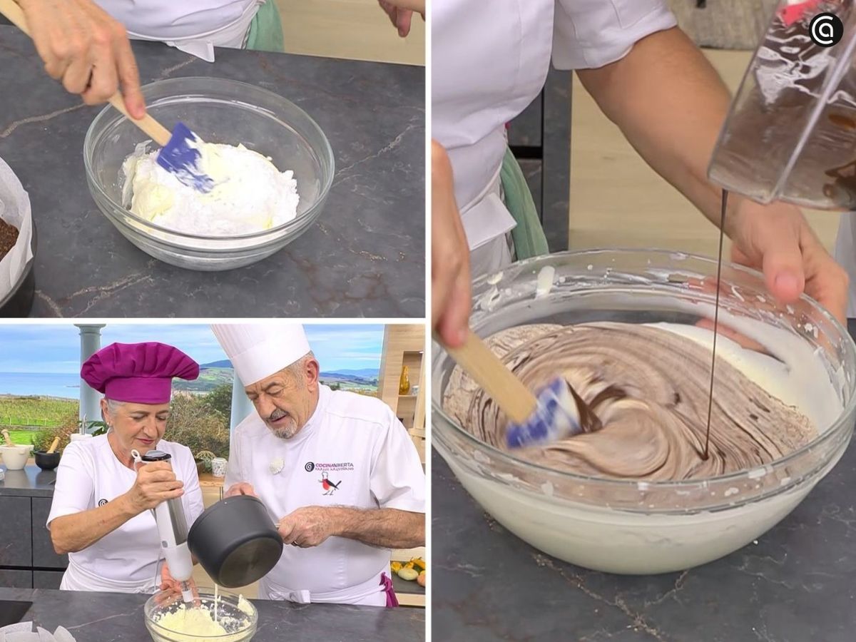 Bate el queso con el azúcar e incorpora la nata y el chocolate