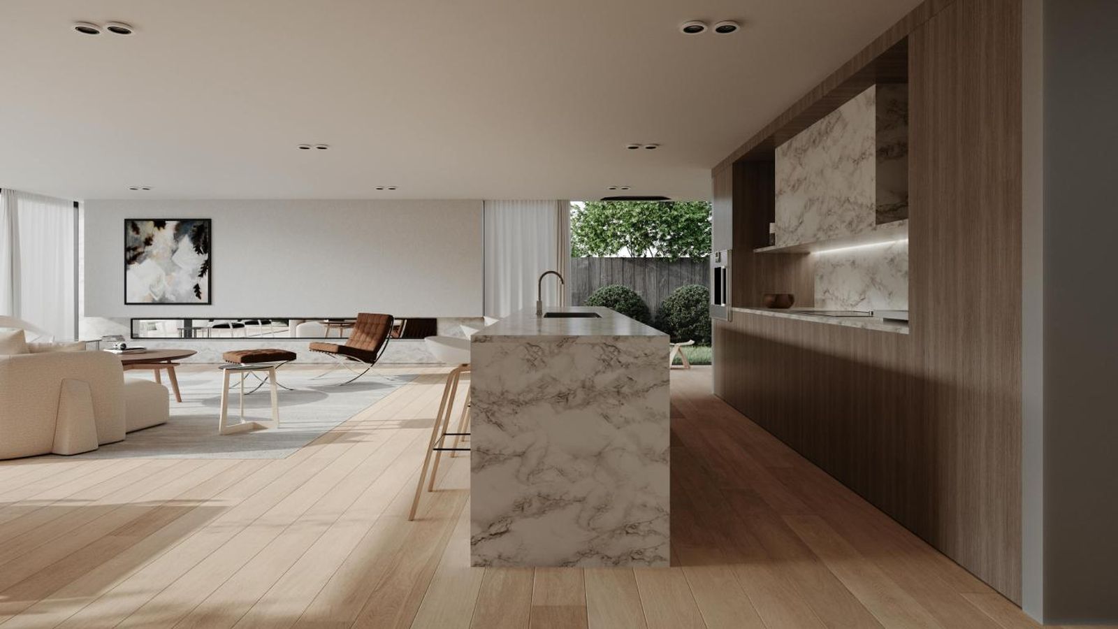 Cocina abierta minimalista y elegante. Cocina abierta minimalista y elegante.