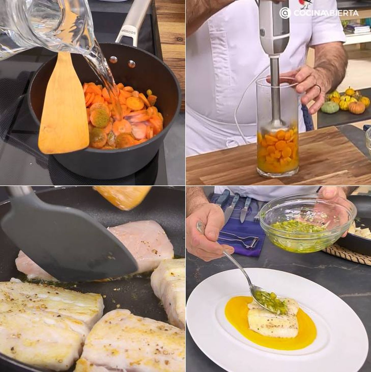 merluza con pure zanahoria pasos