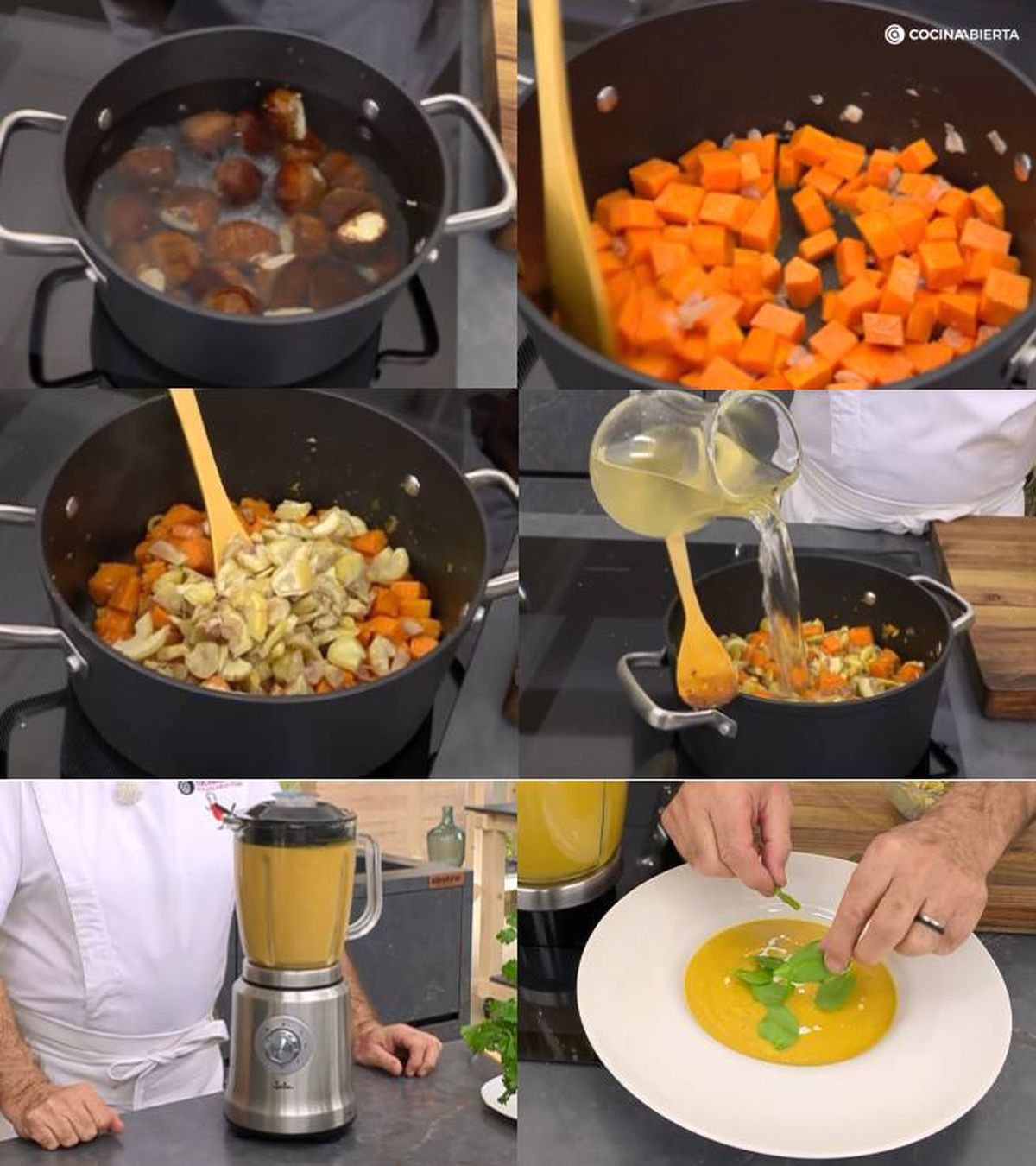 crema de calabaza y castanas pasos