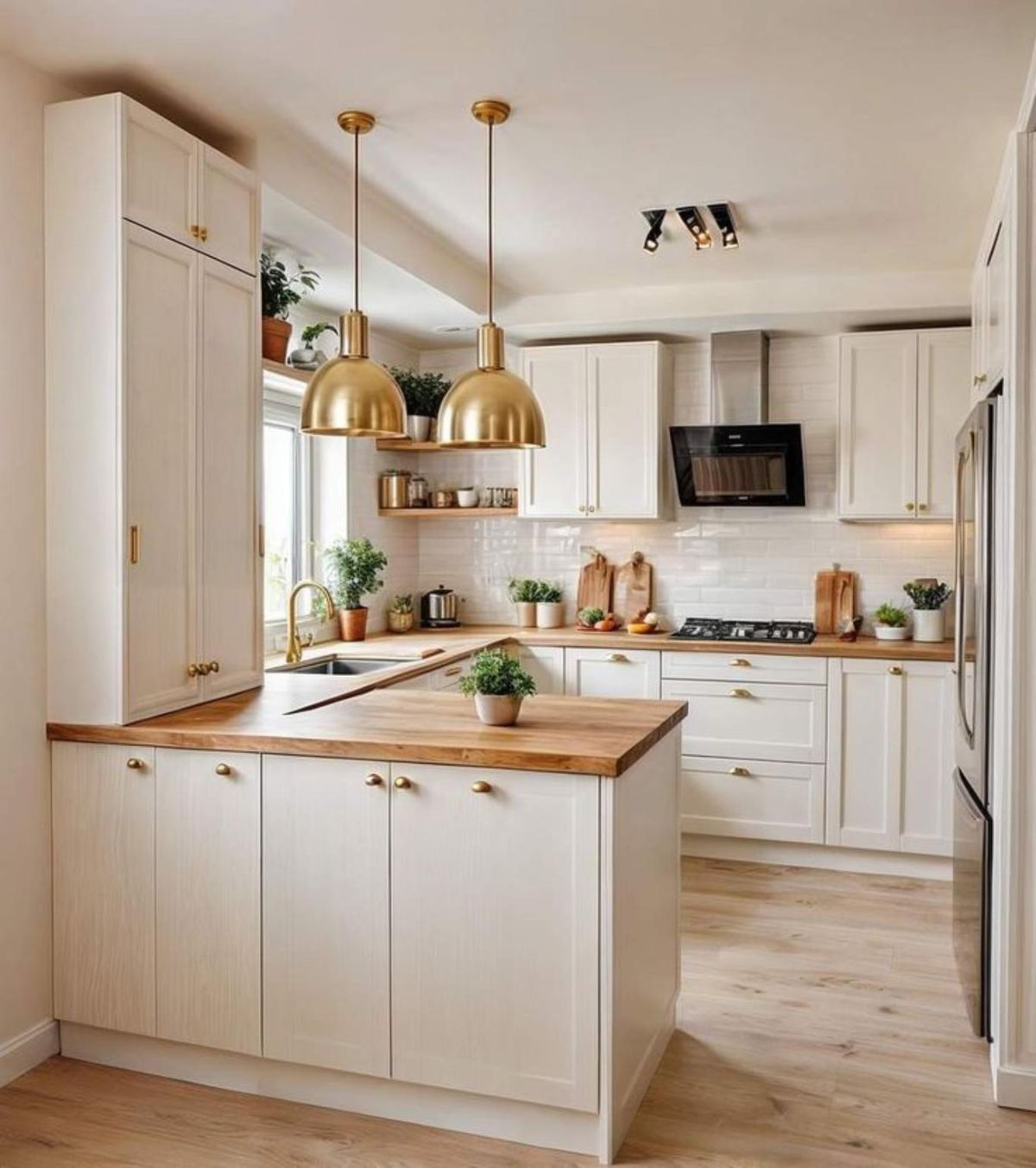 Cocina con península de estilo minimalista.