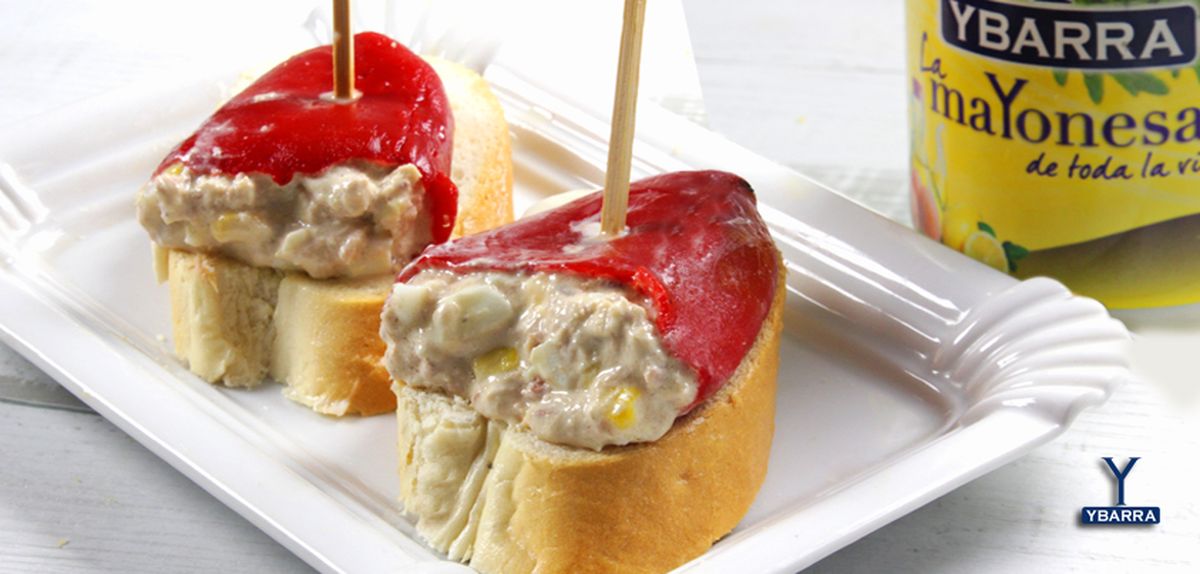 pimientos piquillos rellenos ensaladilla rusa  mayonesa ibarra