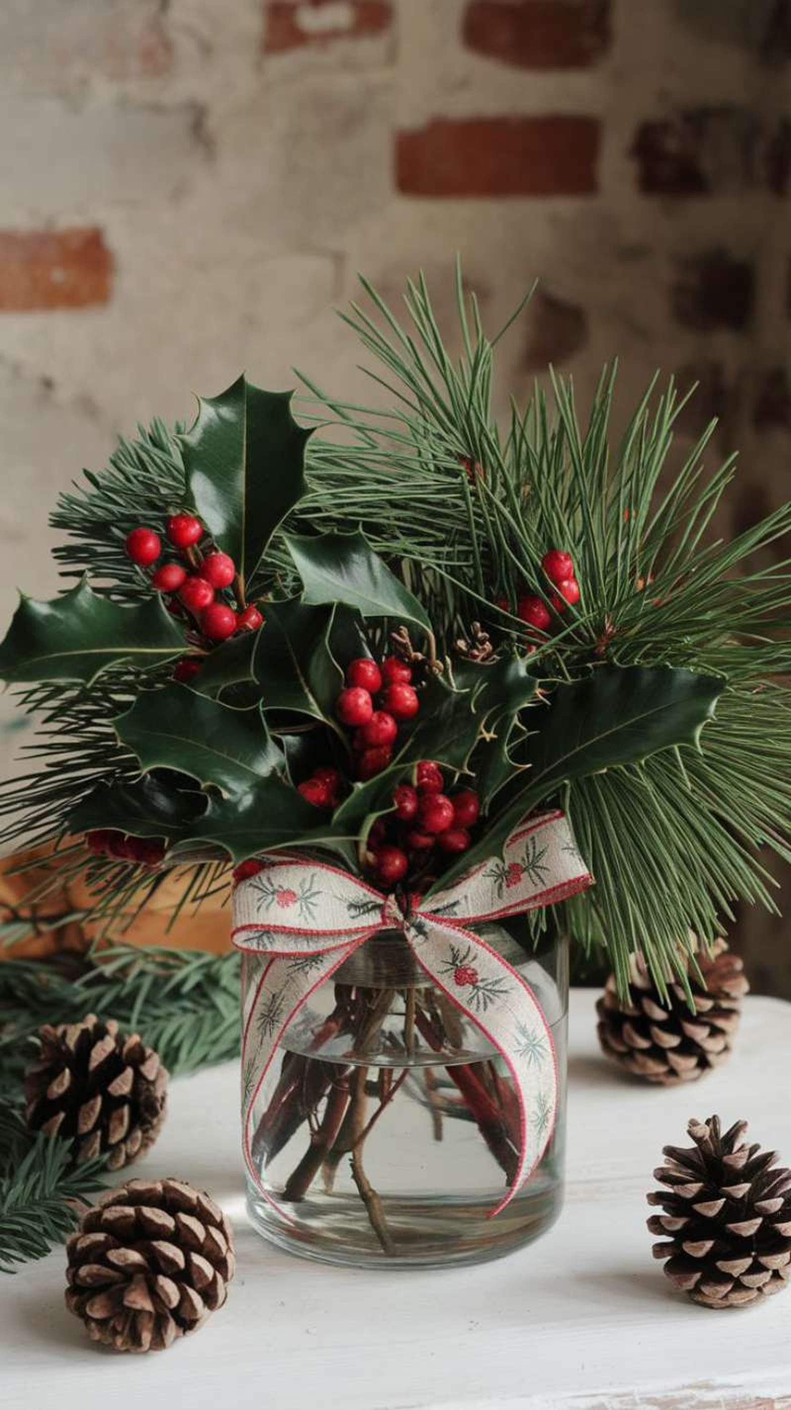 Jarrón navideño decorado con un lazo. Jarrón navideño decorado con un lazo.