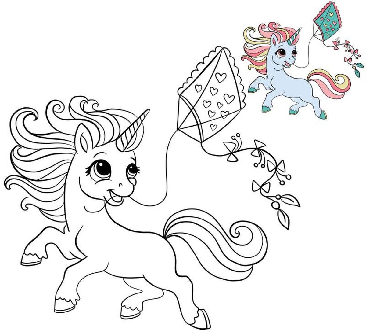 Unicornio para colorear, modelo 5.