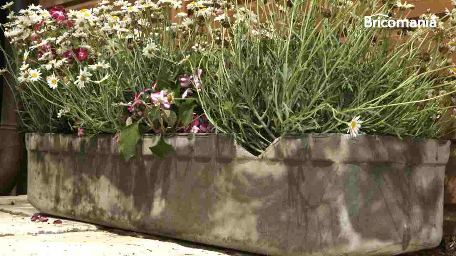 Una jardinera de piedra rota
