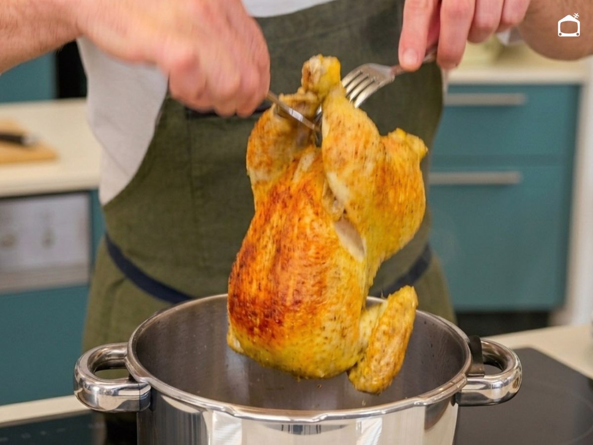 Sella el pollo en la olla exprés hasta que tome color