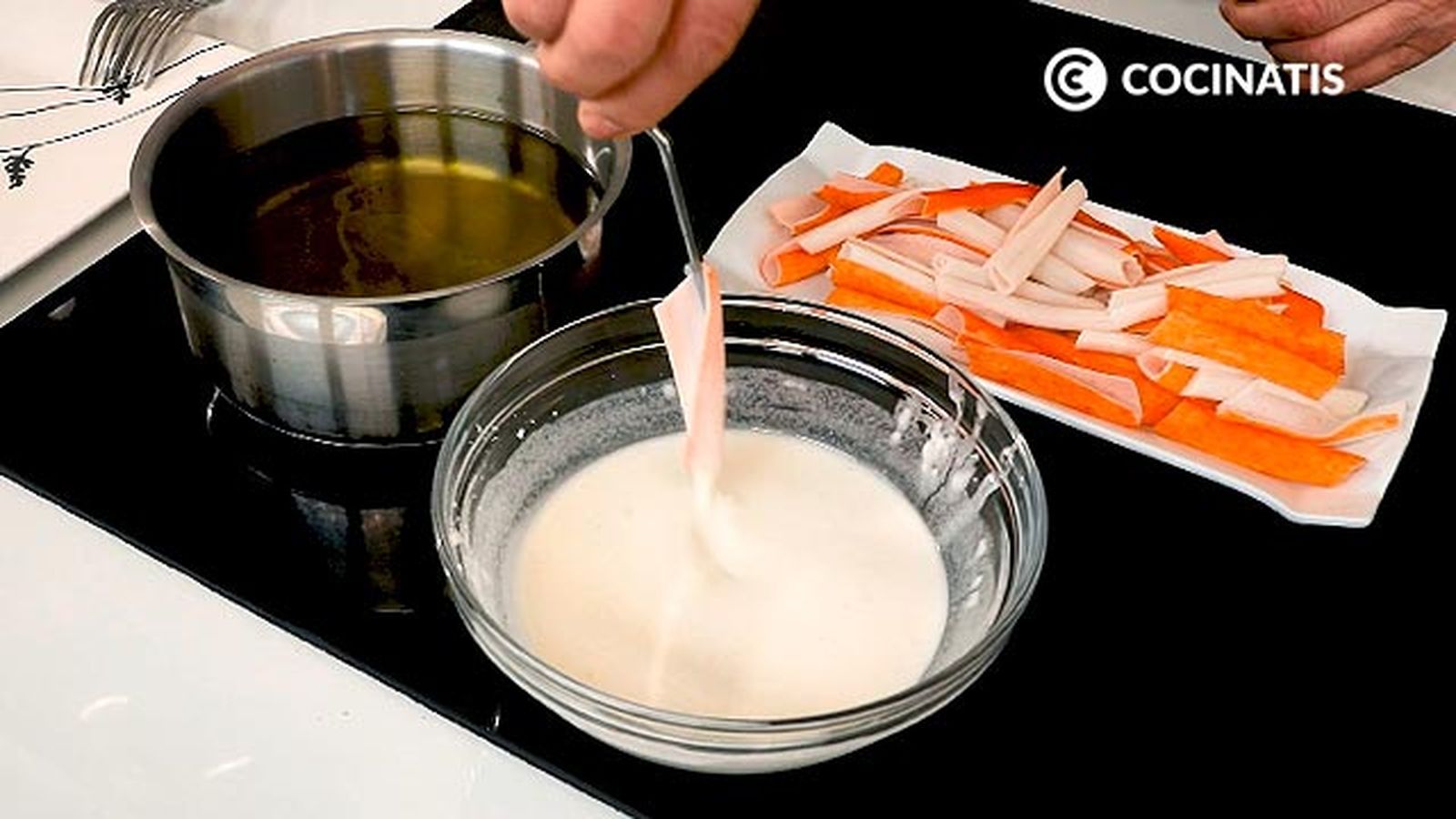 Receta de tempura de surimi con pico de gallo paso 4 Receta de tempura de surimi con pico de gallo paso 4