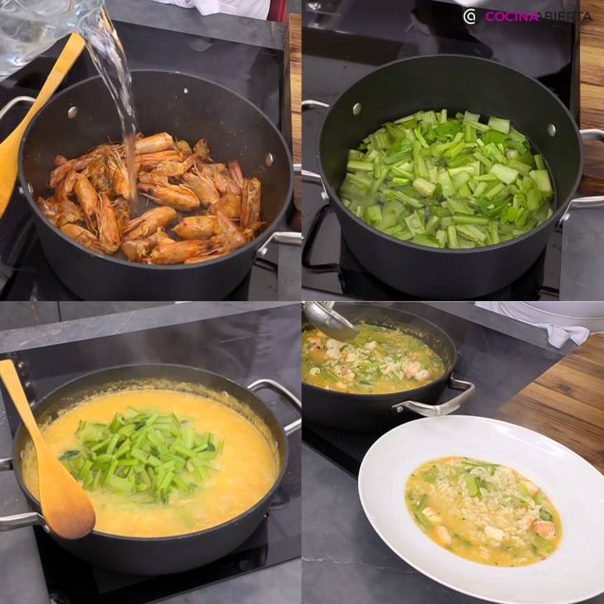 arroz caldoso con borraja y langostinos receta pasos