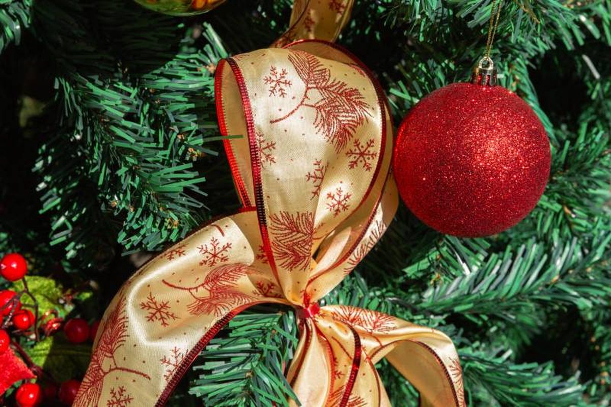 Lazo dorado con reborde rojo.