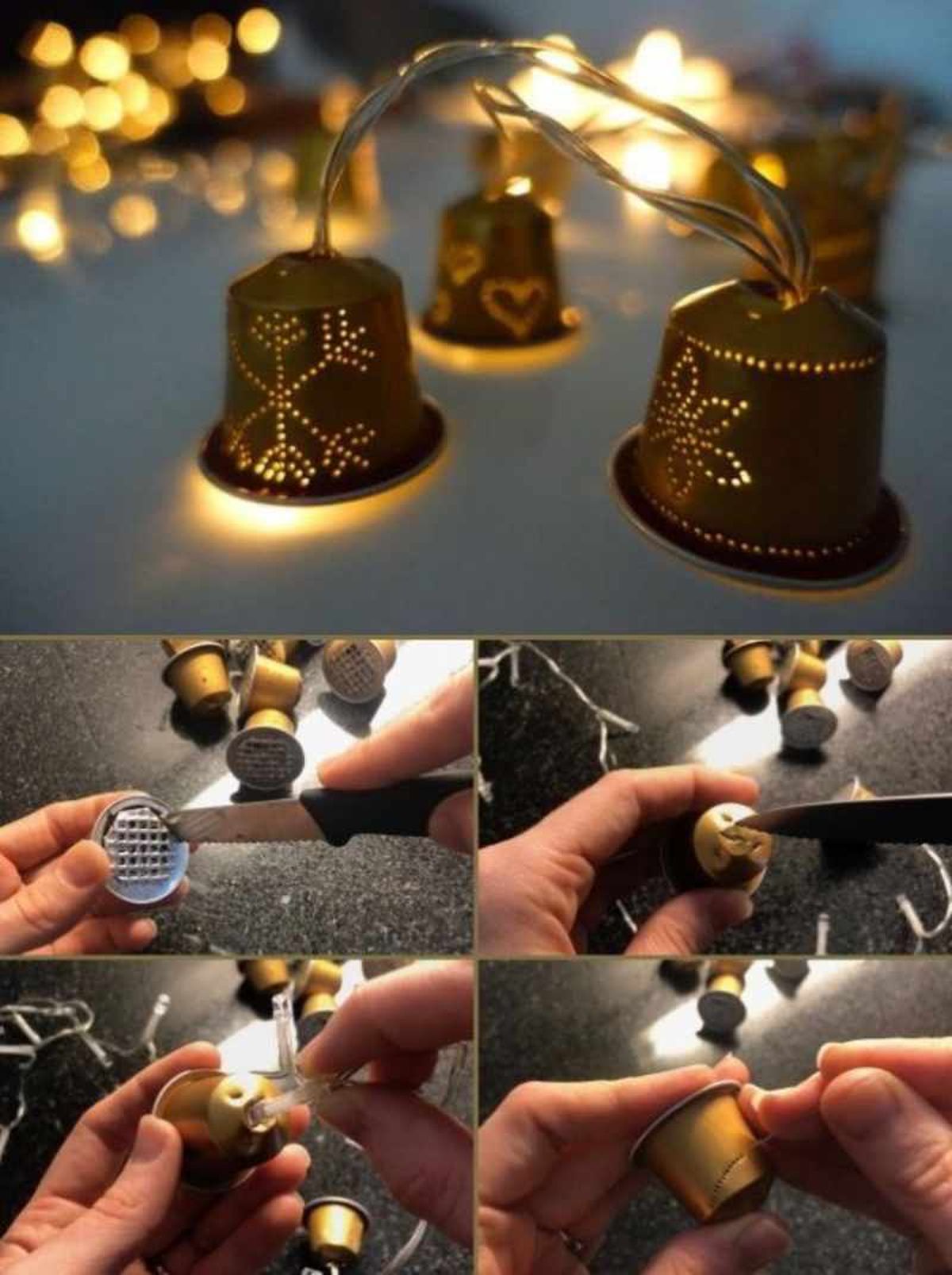 Bonita guirnalda de luces con cápsulas de café / Imagen: Pinterest