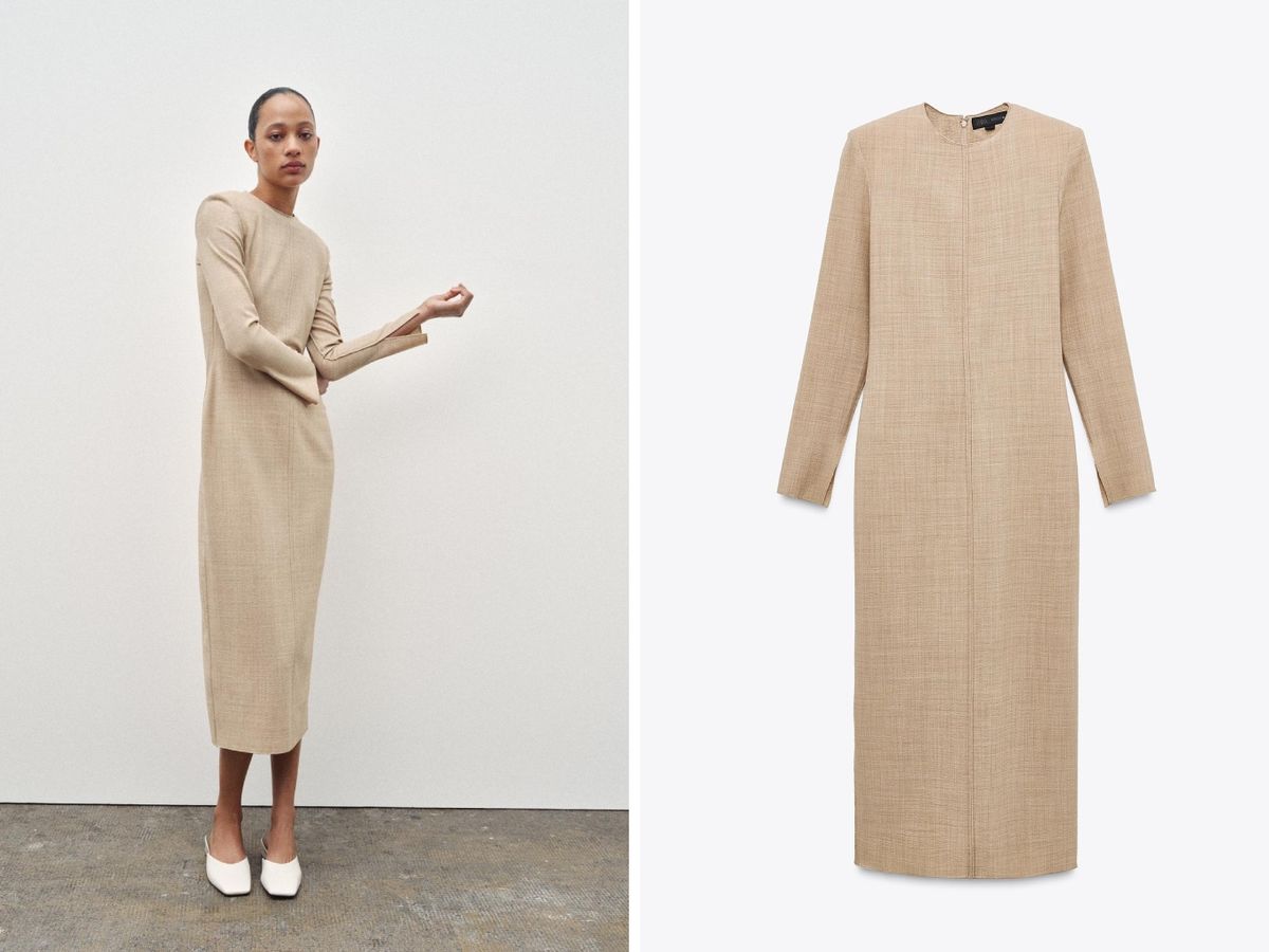 Vestido de manga larga midi / Fotos: Zara