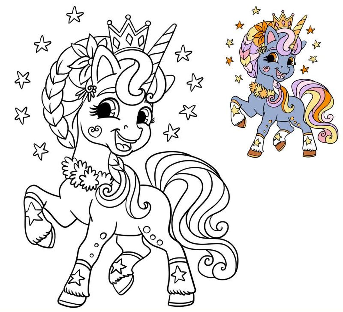 Unicornio para colorear, modelo 14.