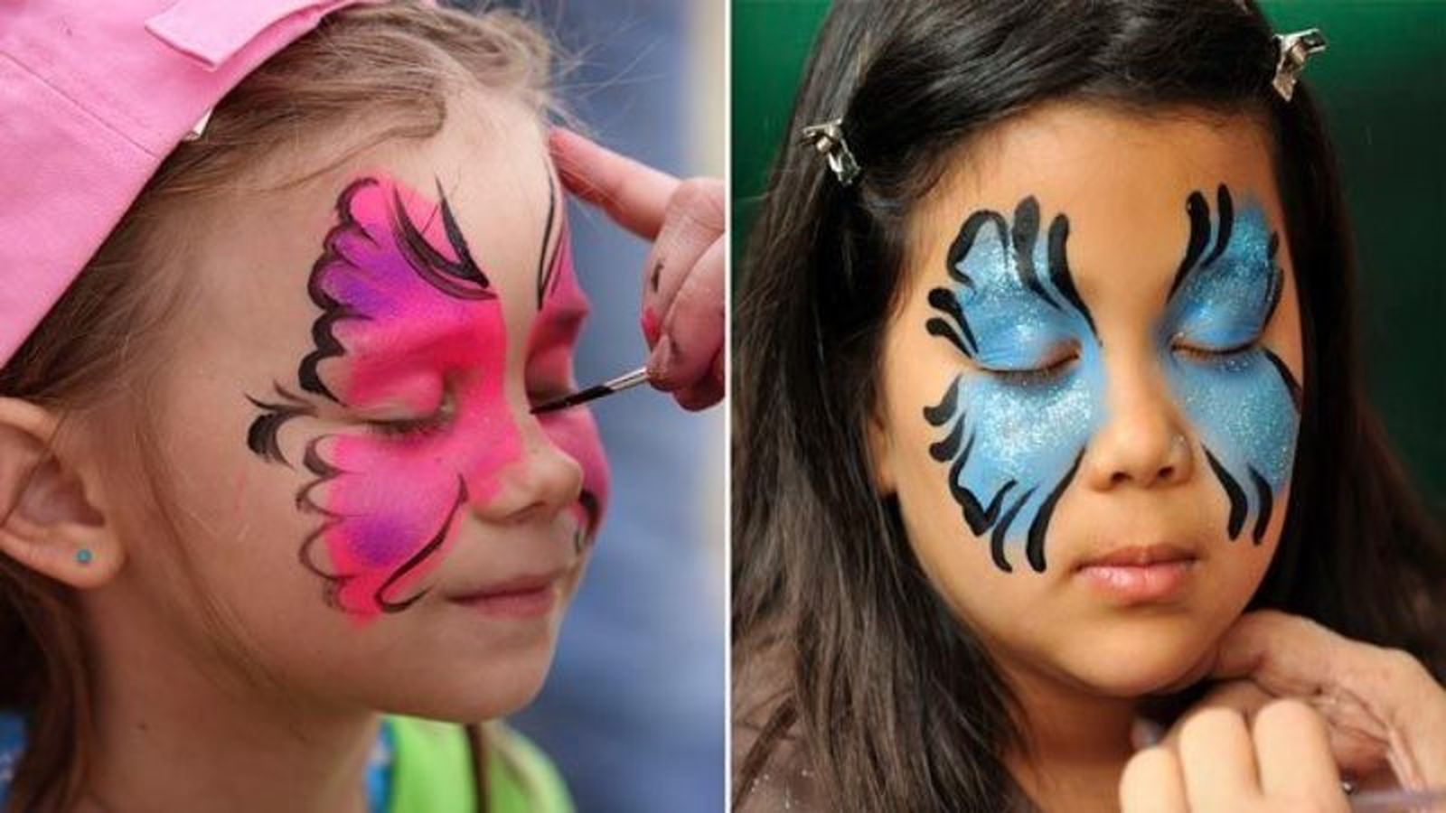 Maquillaje facial de mariposa con purpurina Maquillaje facial de mariposa con purpurina