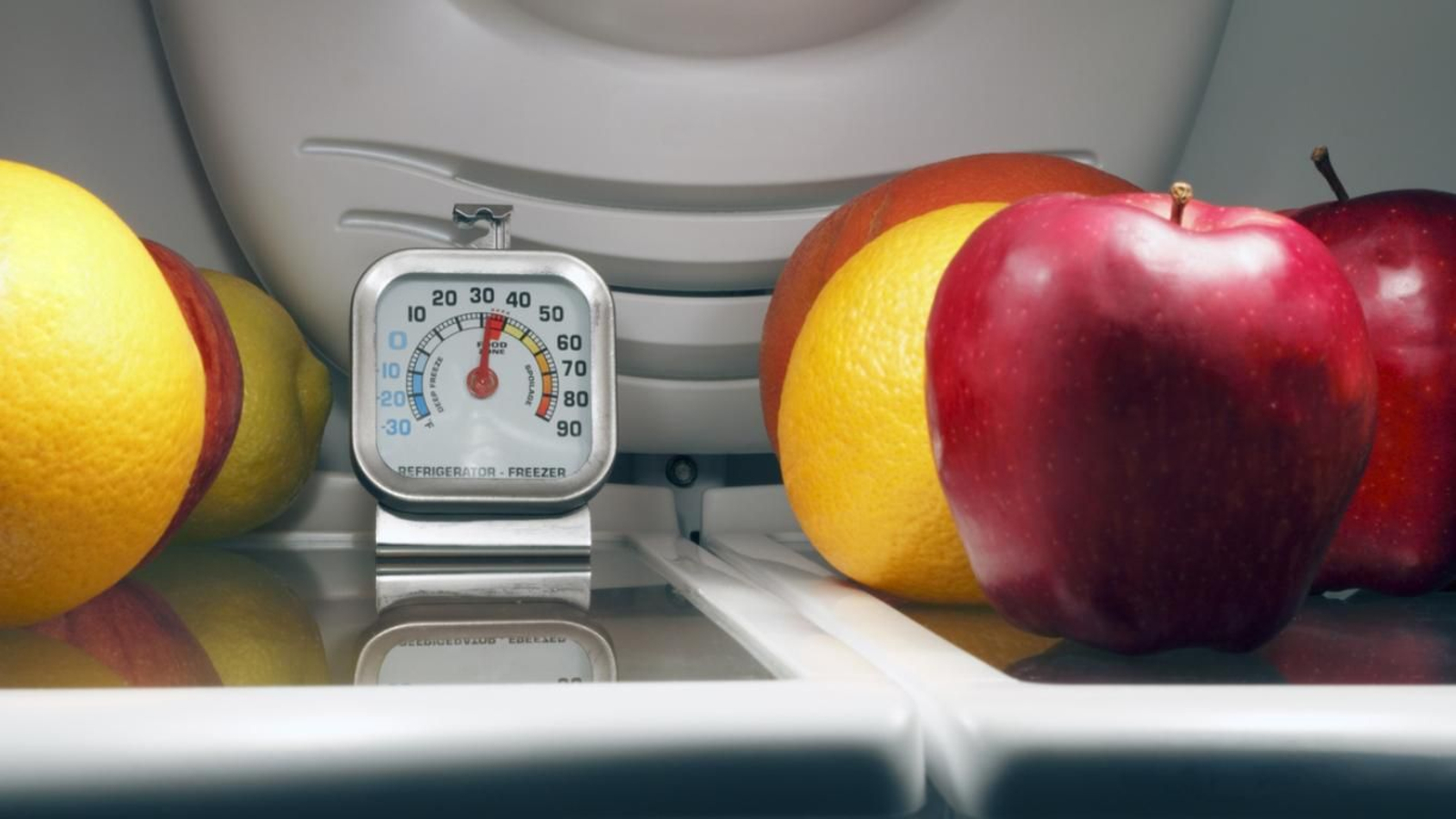 Termómetro en la nevera para controlar la temperatura ideal de conservación de alimentos. Termómetro en la nevera para controlar la temperatura ideal de conservación de alimentos.
