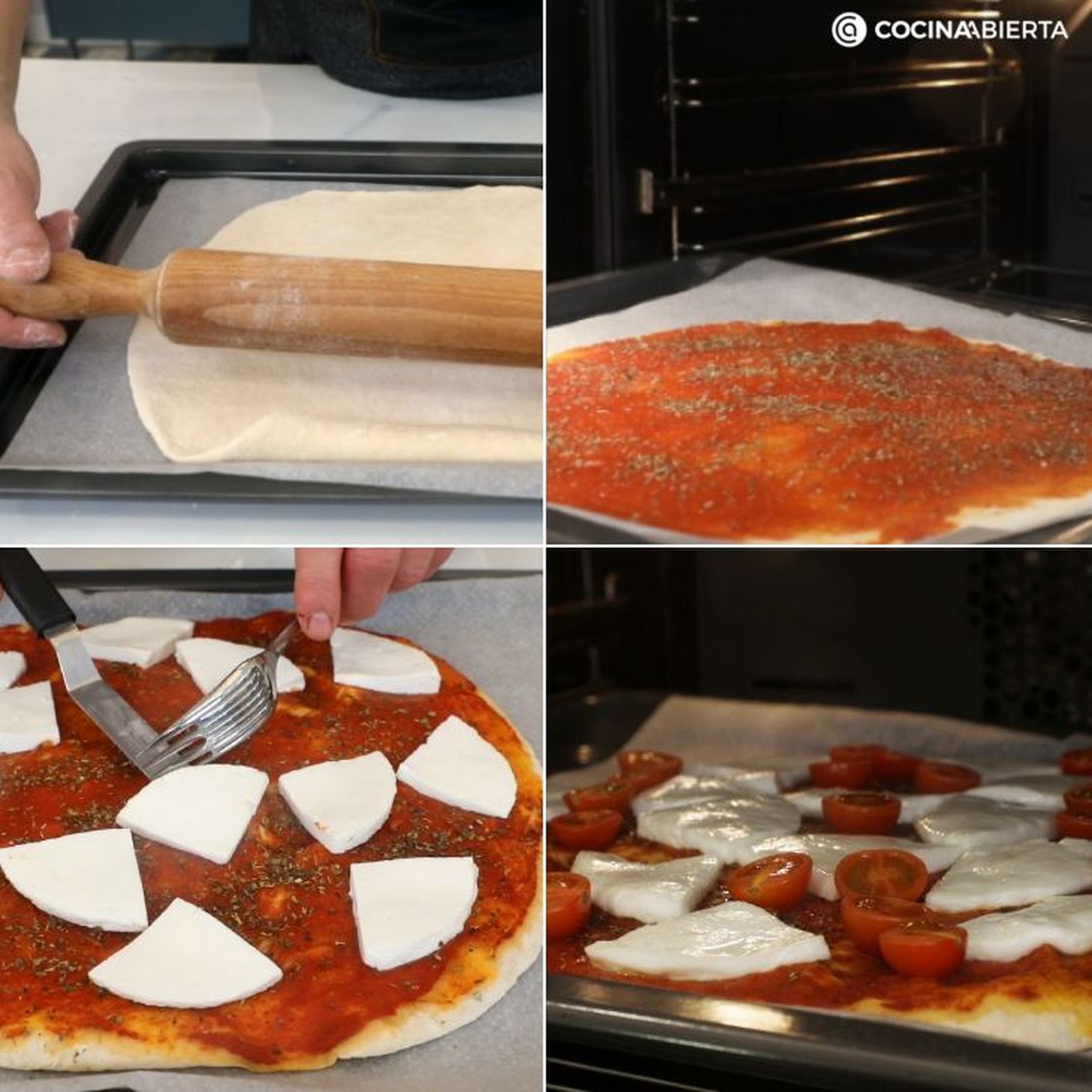 Preparación de la pizza con queso de cabra Preparación de la pizza con queso de cabra