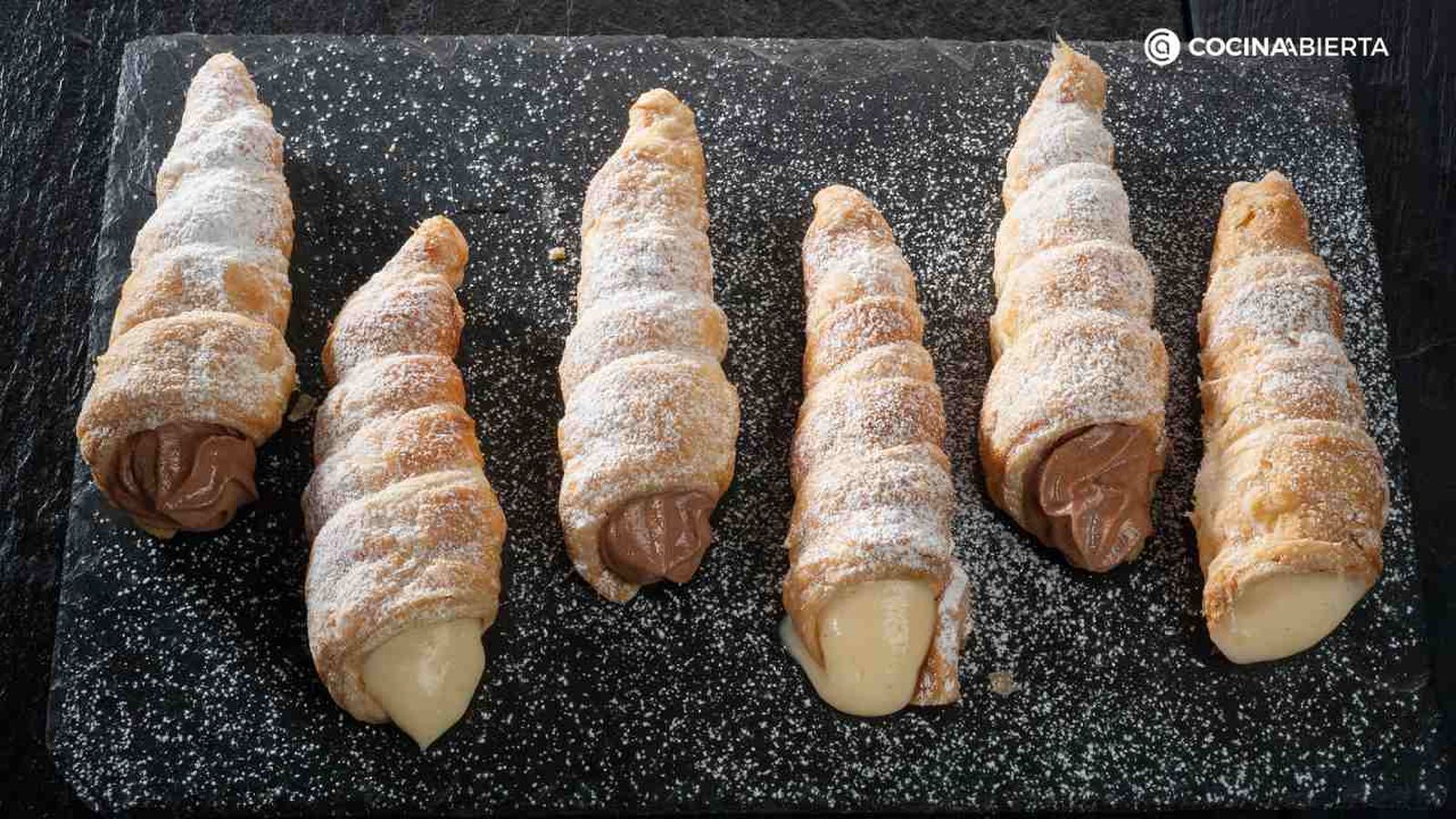 Canutillos de hojaldre rellenos de chocolate y crema
