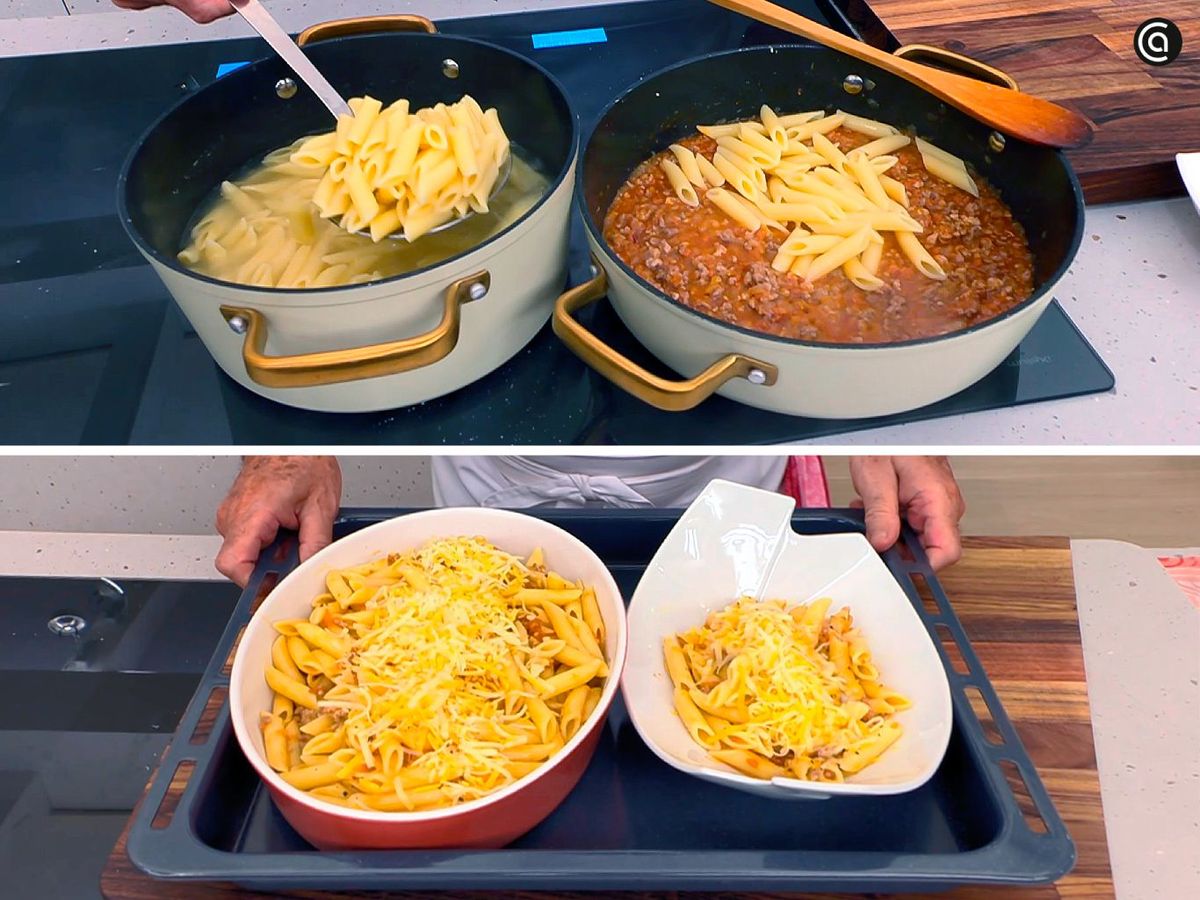 Mezcla los macarrones con la salsa, añade queso y gratina