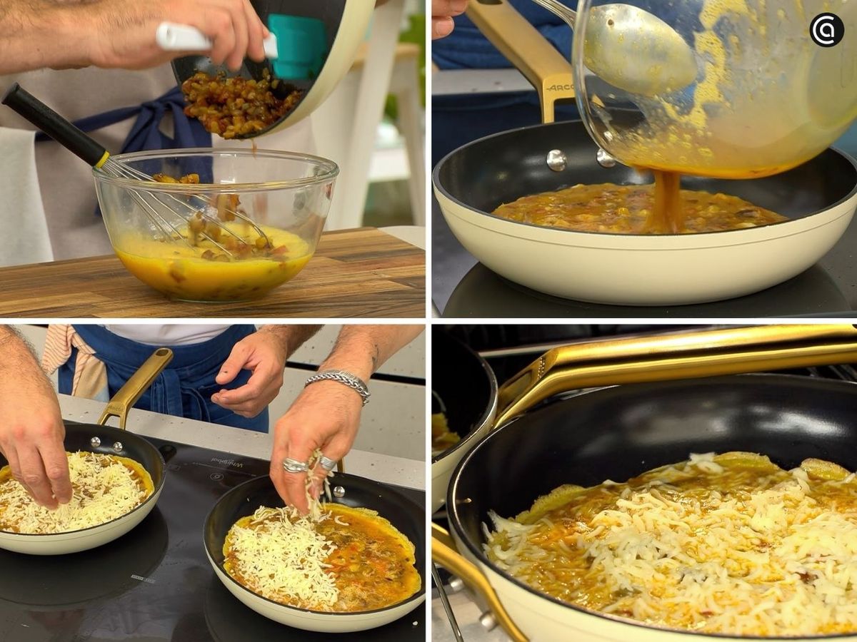 Prepara las tortillas con el pisto y gratínalas con queso