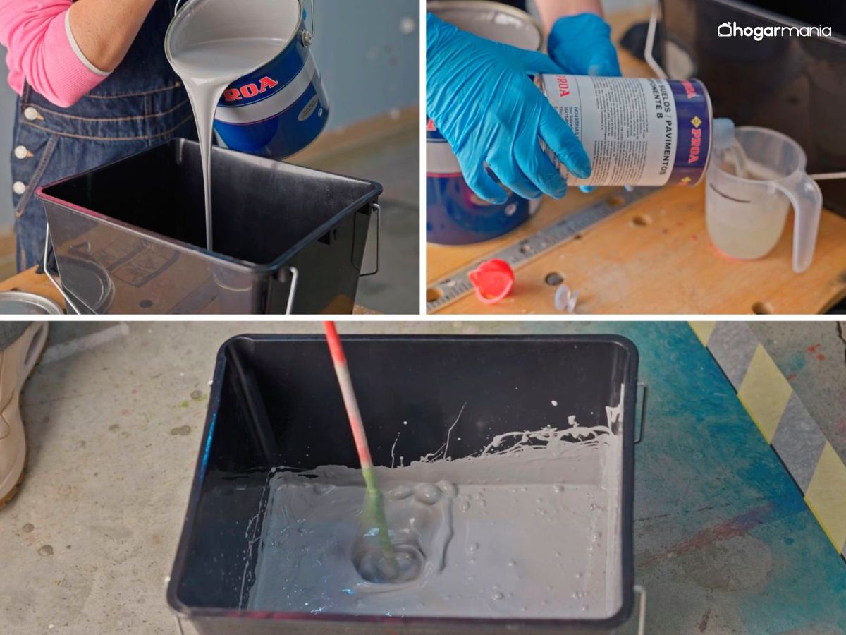 Preparar la resina epoxi para pintar el suelo de garaje