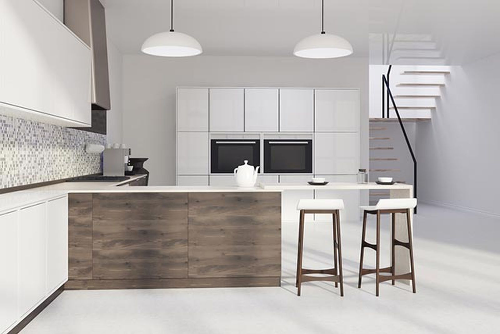 como decorar cocina blanca con barra