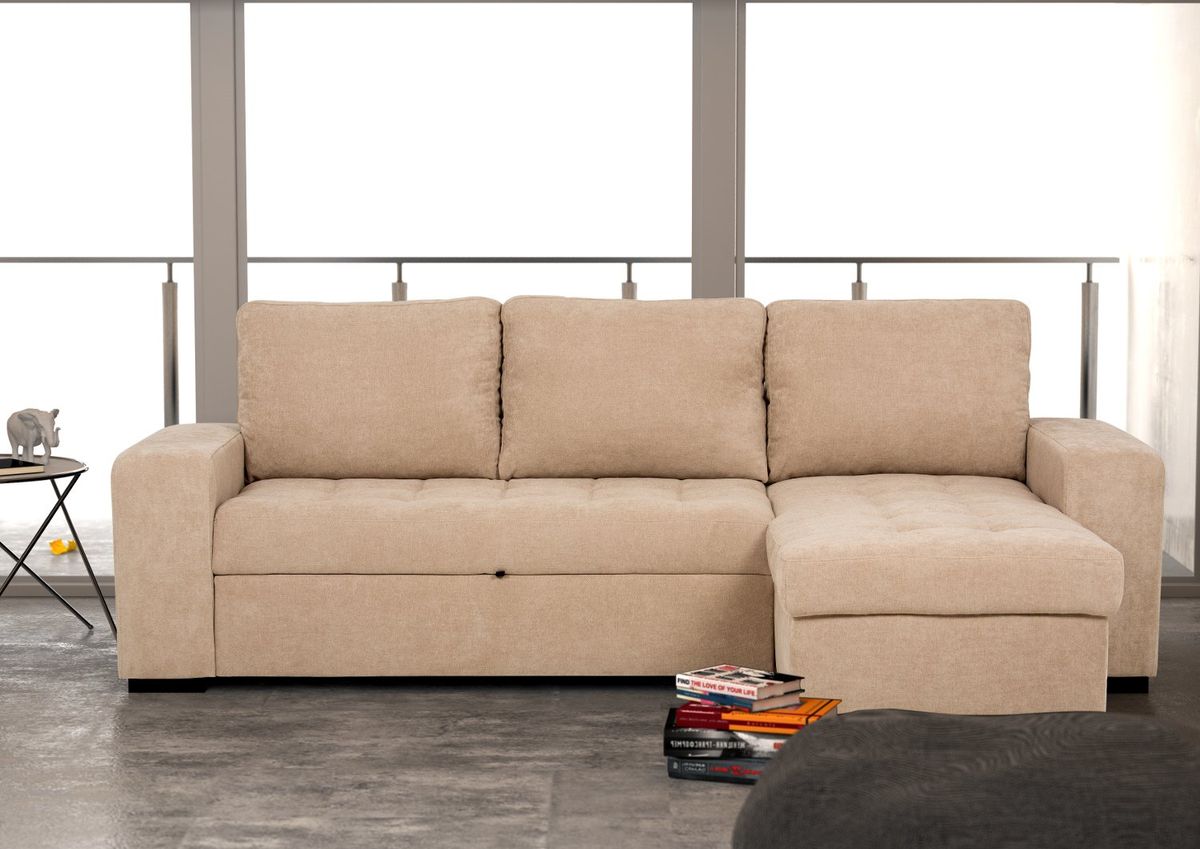 Decoracion elegir sofa Conforama Chaise longue reversible tela con cama HARRY