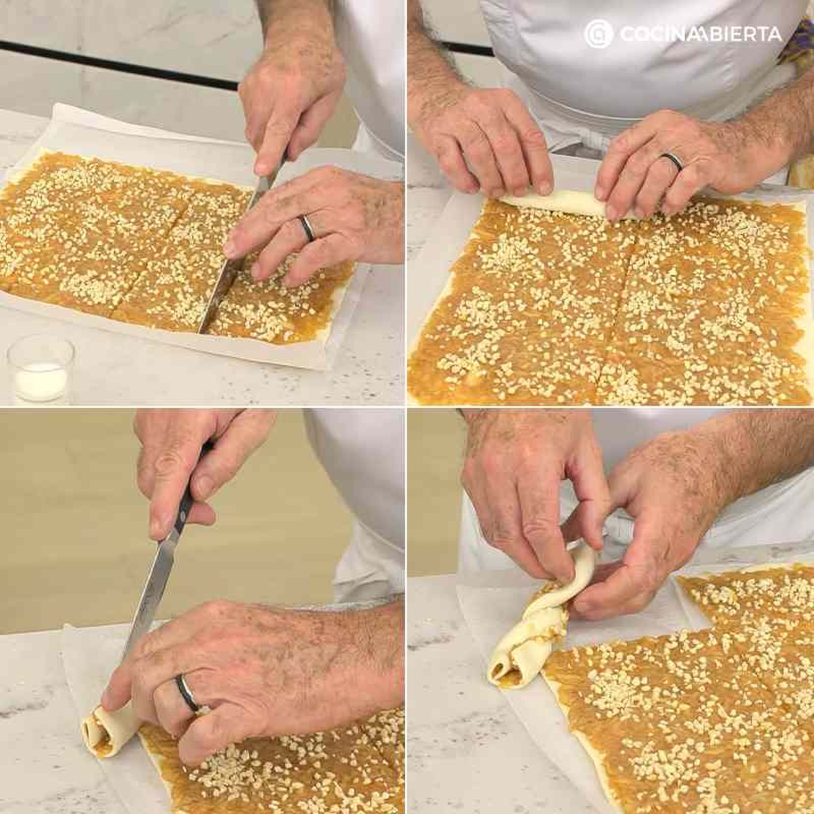 Corta, dobla y forma una trenza de hojaldre Corta, dobla y forma una trenza de hojaldre