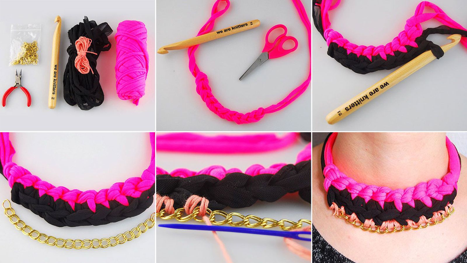 Tejer collares de trapillo con cadenas Tejer collares de trapillo con cadenas