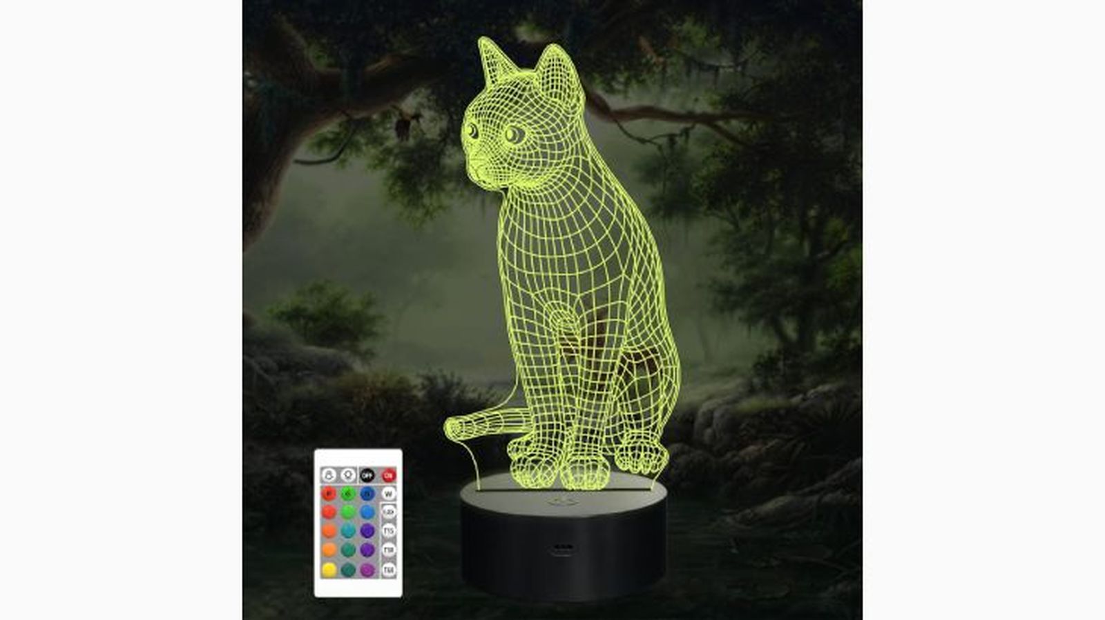 Lámpara 3D con forma de gato.